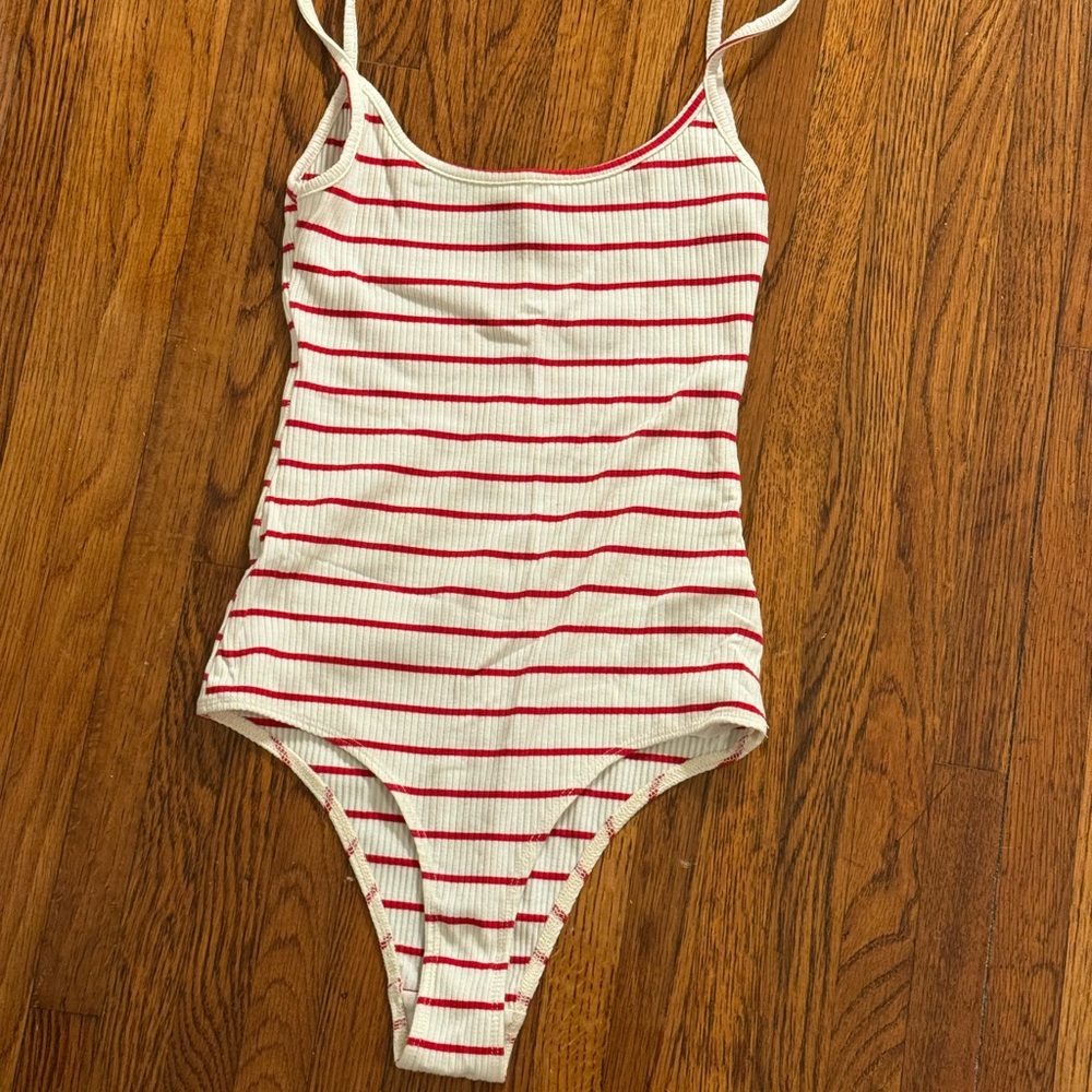 Reformation Red and White Striped bodysuit